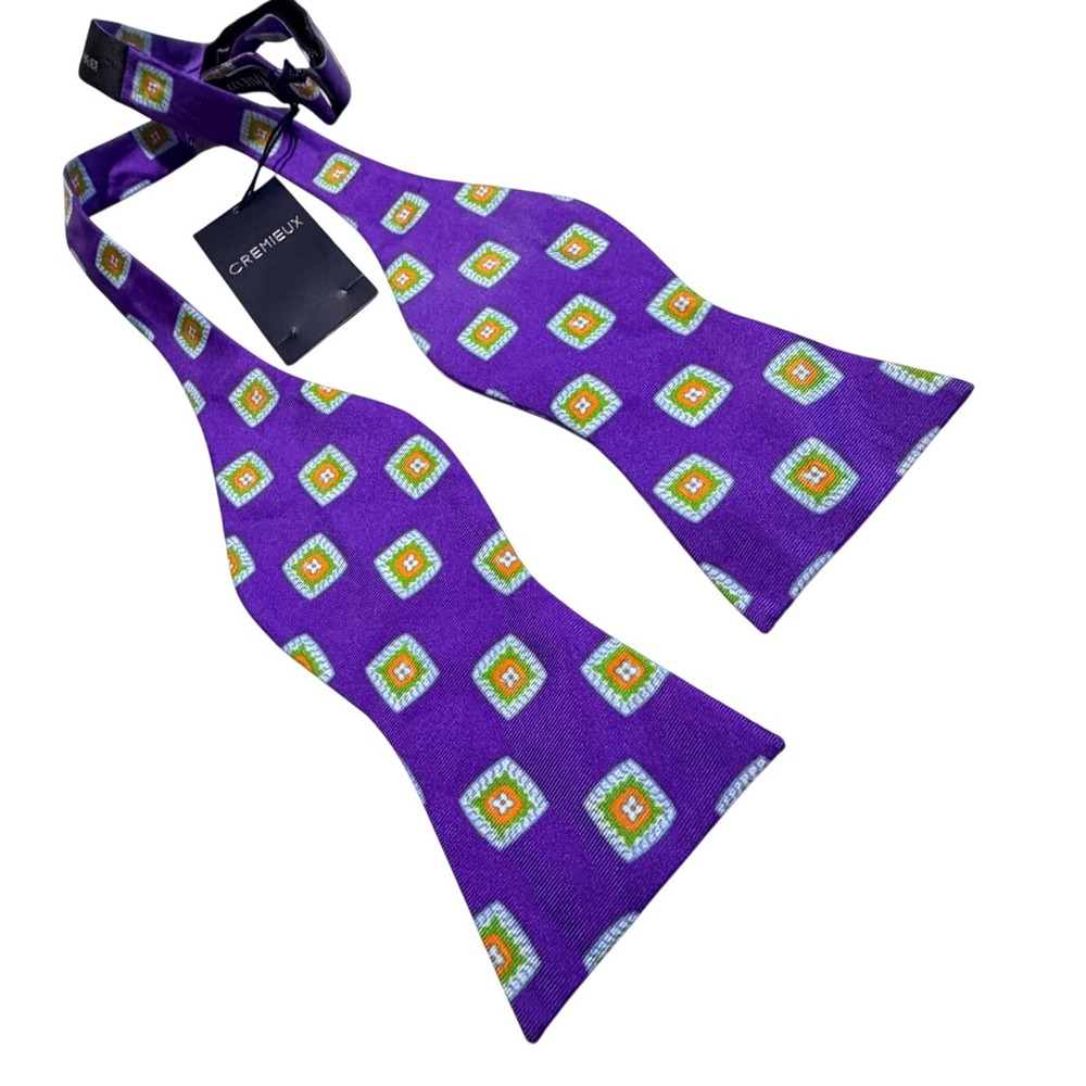 Cremieux Bow Tie Purple Silk Geometric Medallion Adjustable Self-Tie Dapper